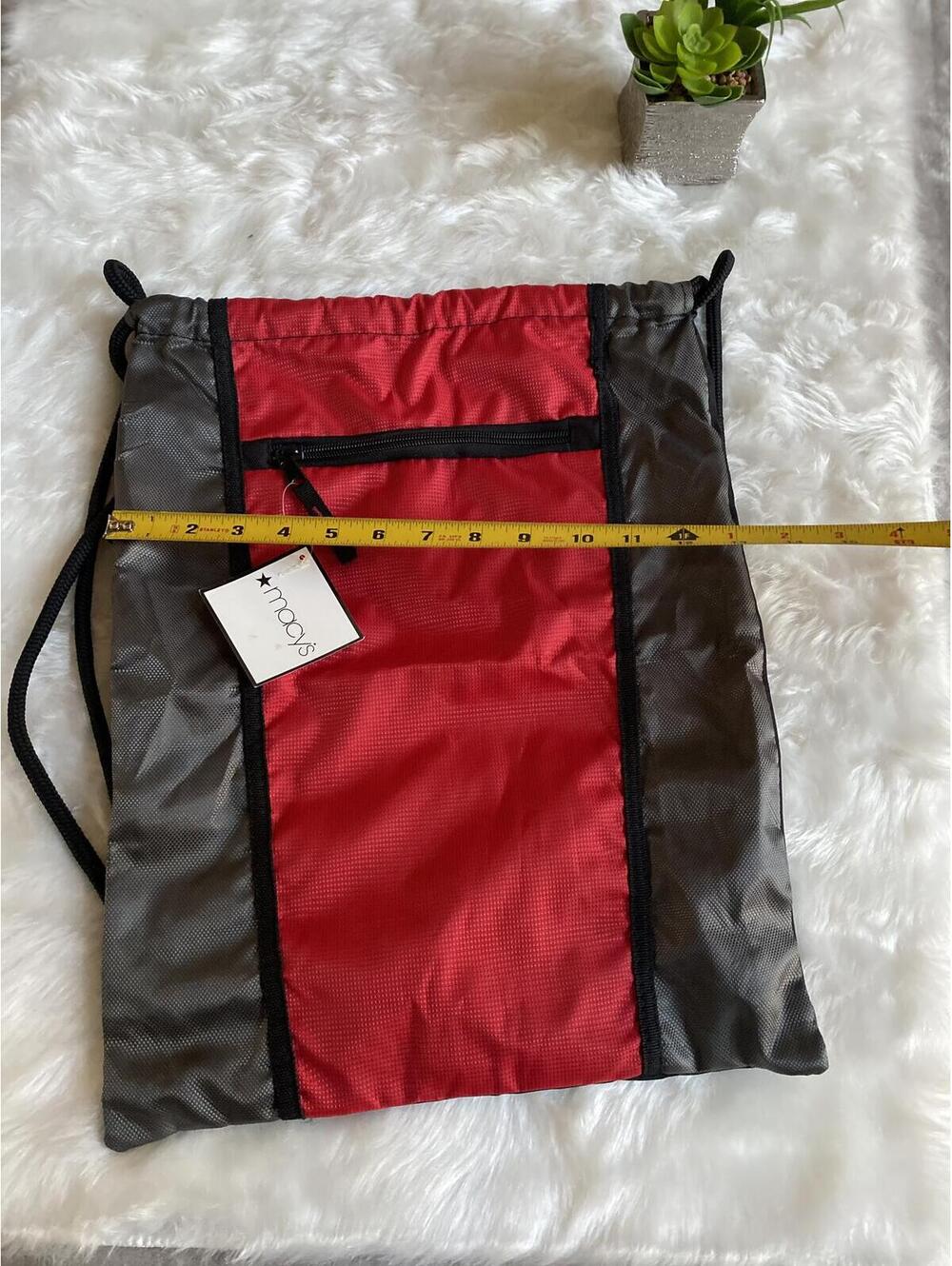 Macy's Red and Gray Drawstring Backpack - Picture 3 of 4